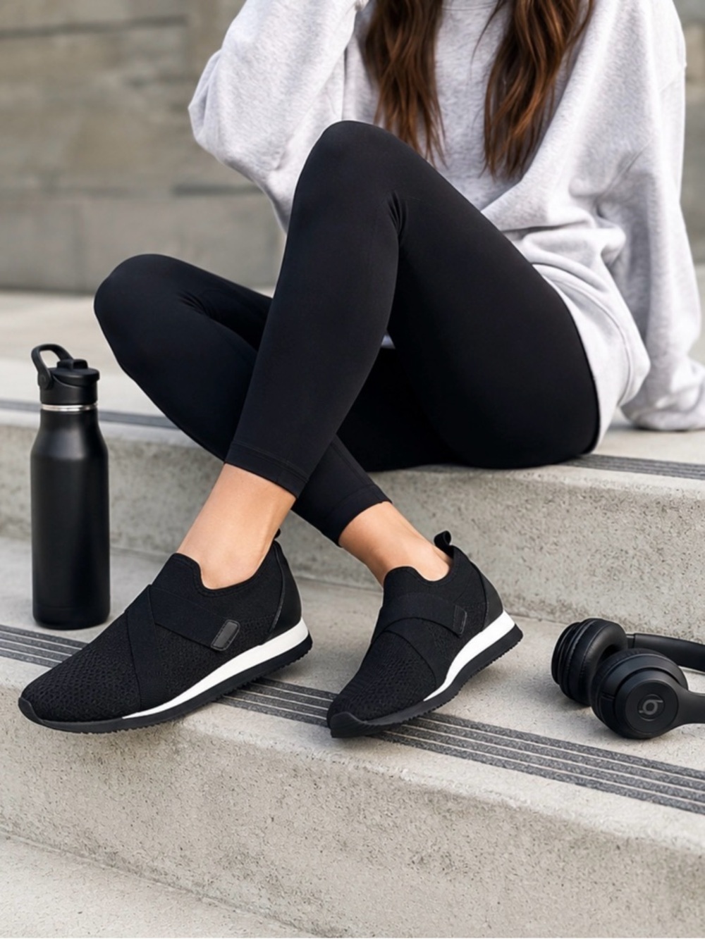 Black Knit Slip-On Sneakers | Athleisure Comfort Shoes